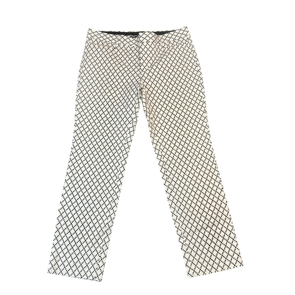 Banana Republic Sloan Fit Pants Womens 10 Black White Geometric Diamond Print